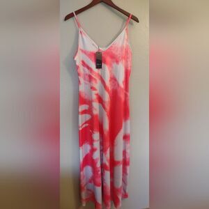 Sheilay Sunset Swirl Maxi Dress - Hot Coral Pink &  Silver Gray Tie-Dye